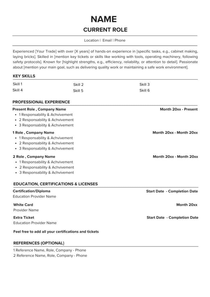 Construction Resume Template / Your Trades